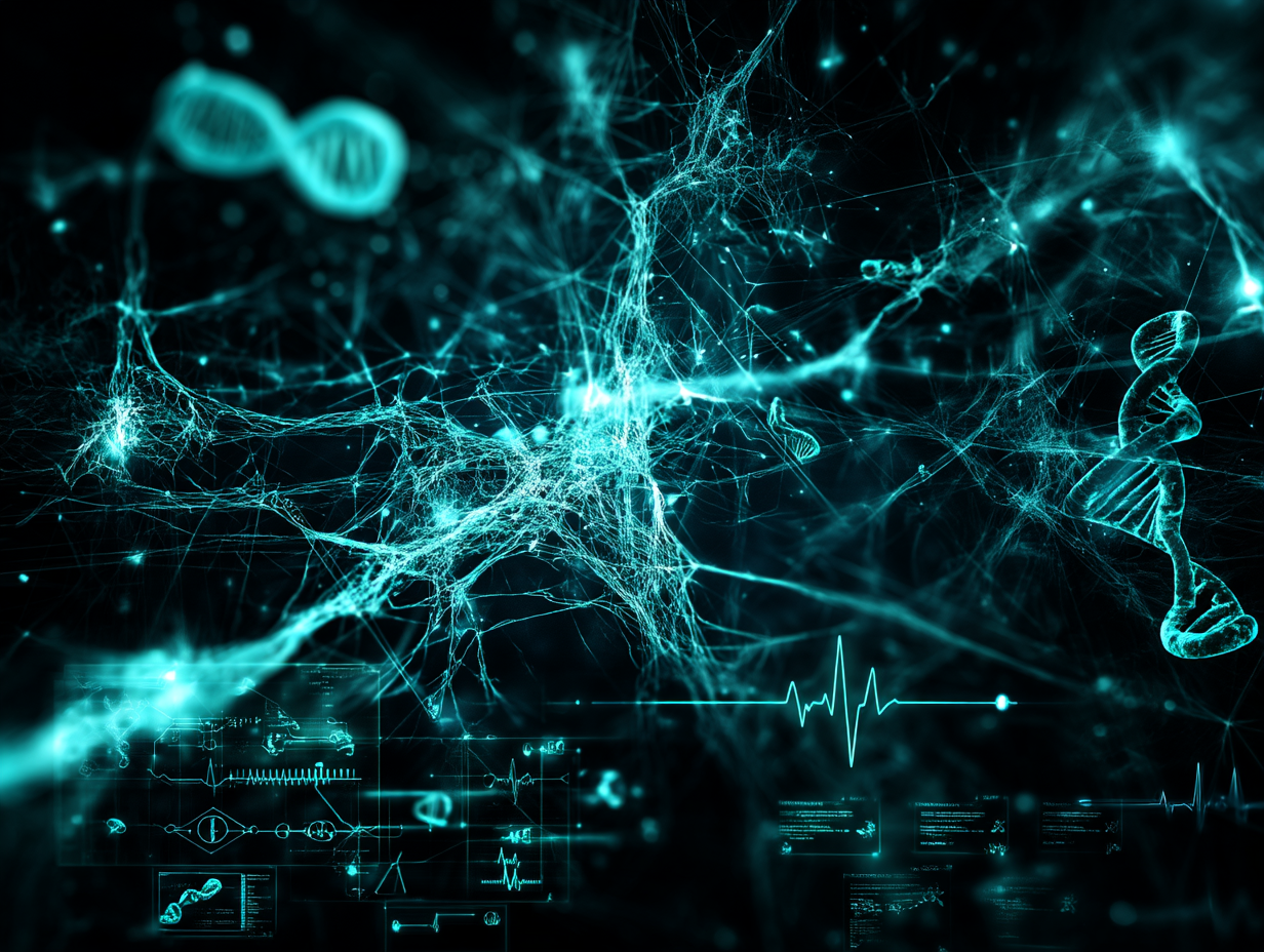Abstract visual representing AI algorithms undergoing validation scrutiny within a regulated life science environment.