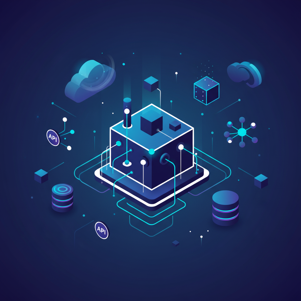 undefined Abstract representation of interconnected software components forming a robust and scalable architecture.